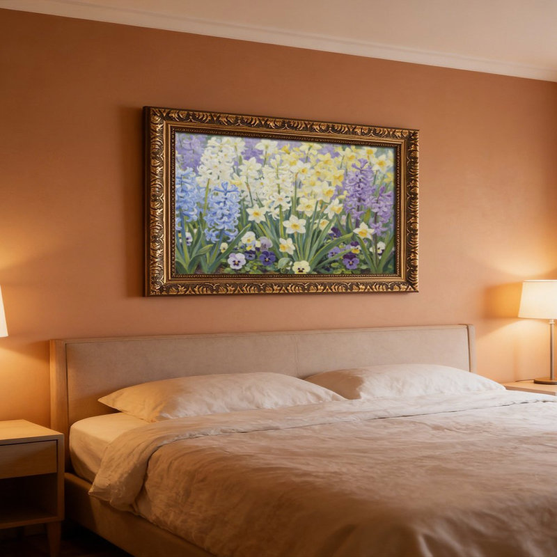 Cadre mural vintage orné de fleurs printanières – Cadre décoratif doré pour œuvres d'art., L 16 po x l 24 po