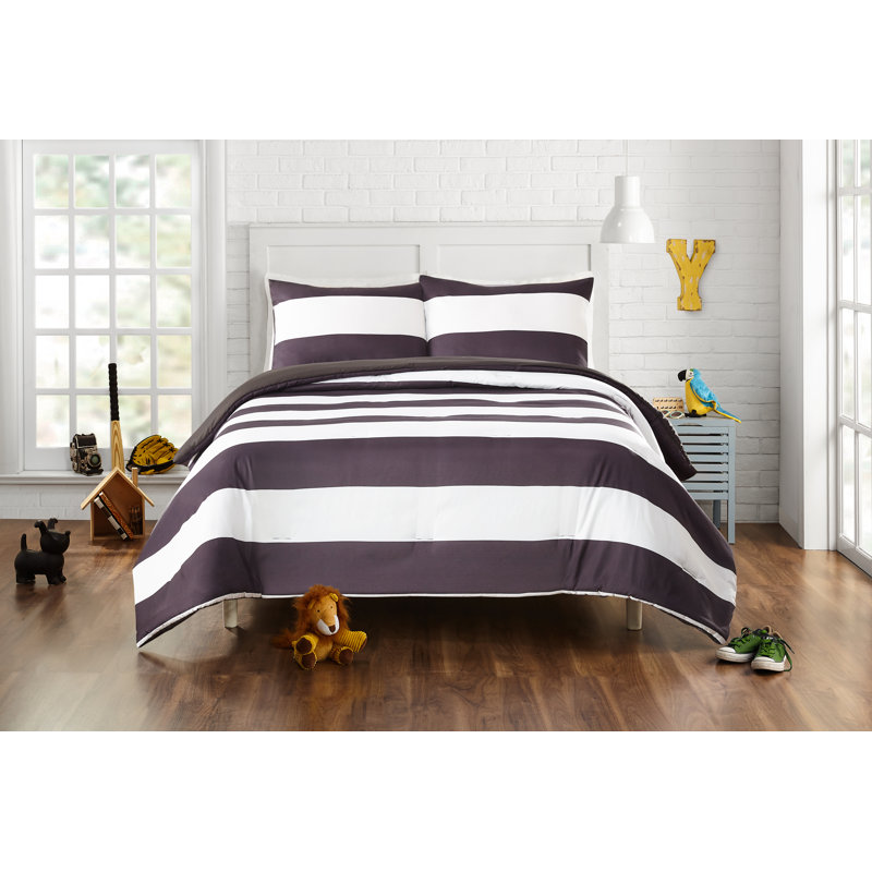 Full Black and White Reversible Microfiber Comforter Set