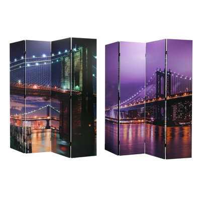 Margerie 63" W x 70" H 4-Panel Canvas Double-Sided Folding Room Divider