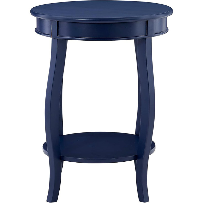 Phipps Navy Blue Round Side Table With Shapely Legs And Shelf