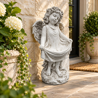 21 Inch Weathered Resin Angel Cherub Garden Statue