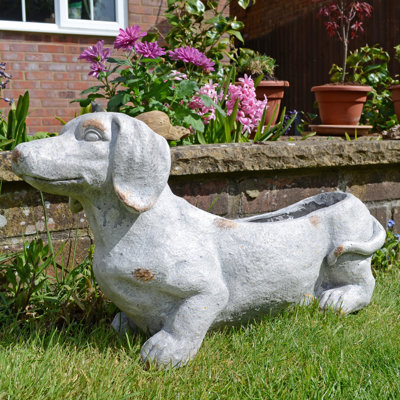 Cornell SAUSAGE DOG Planter 30cm Weathered Light Stone Effect