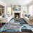 Fanton Modern Abstract Performance Gray/Ivory/Blue Area Rug-2030328173