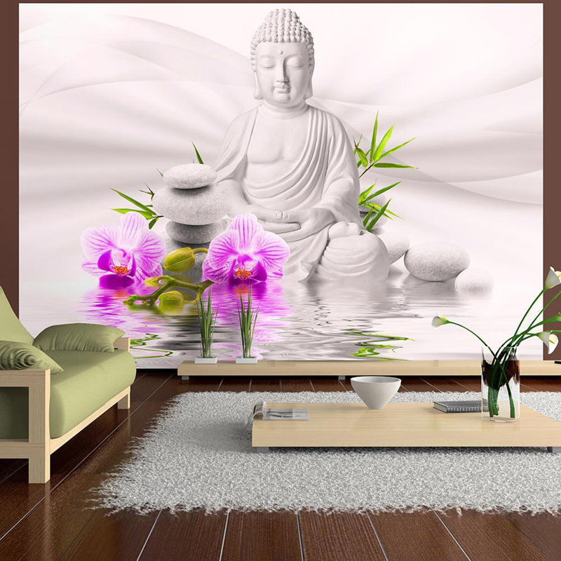 Adhésif mural Benish Buddha and Orchids, Violet, 55" L x 77" W