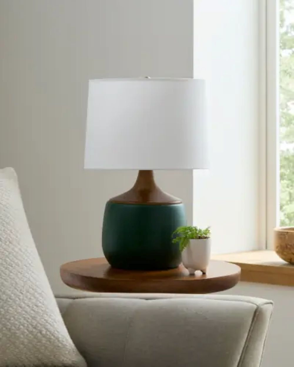Ceramic Table Lamp, Dark Green, White