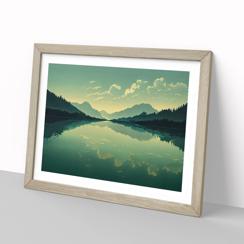 Mountain Lake Reflection Vol.6 - Framed Print, 46cm H x 64cm W x 2cm D, Oak Framed