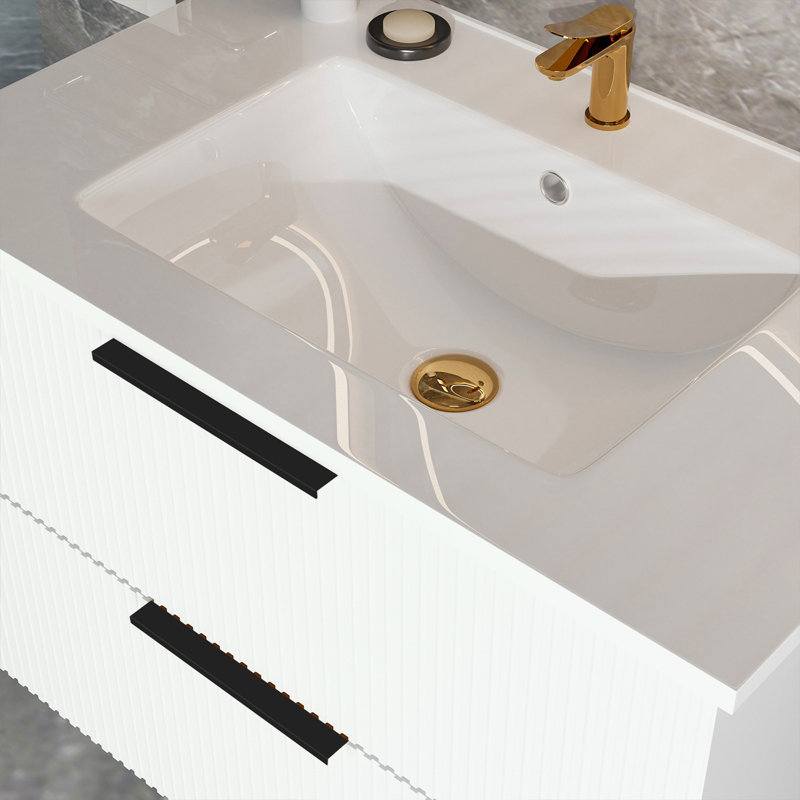 Meuble-lavabo mural avec lavabo et 2 tiroirs, 30", Blanc mat