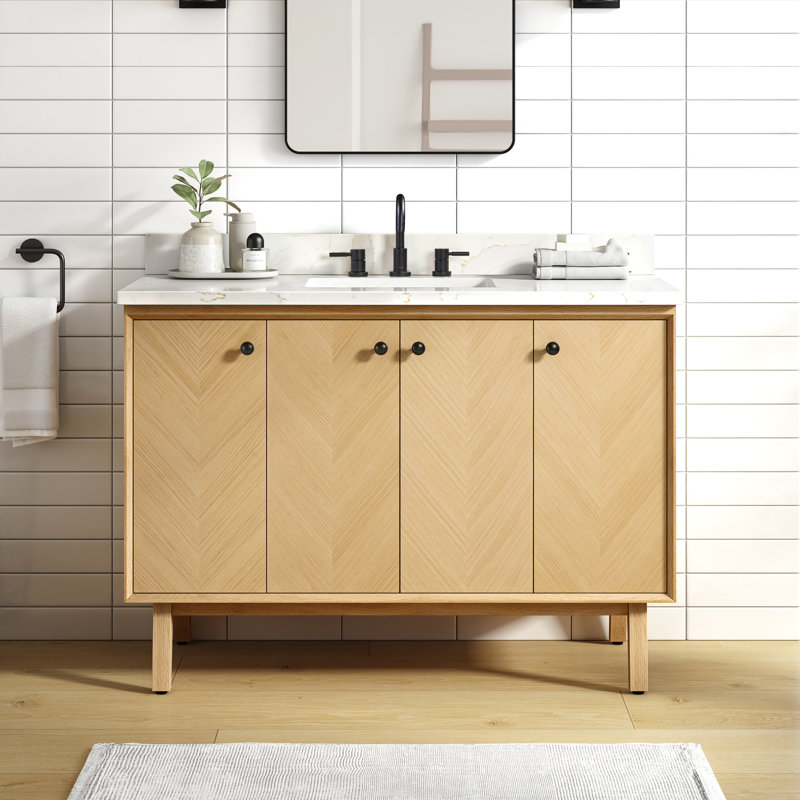 Ensemble de meuble-lavabo simple autoportant 48 po avec plateau en quartz Adele, Naturel, Noir, 49