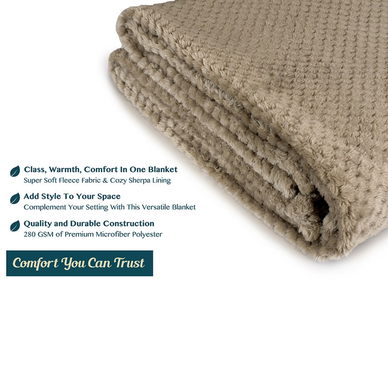Taupe Twin Size Fleece Waffle Textured Blanket