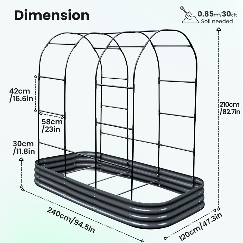 Metal Raised Garden Bed, 240 x 120 x 210cm