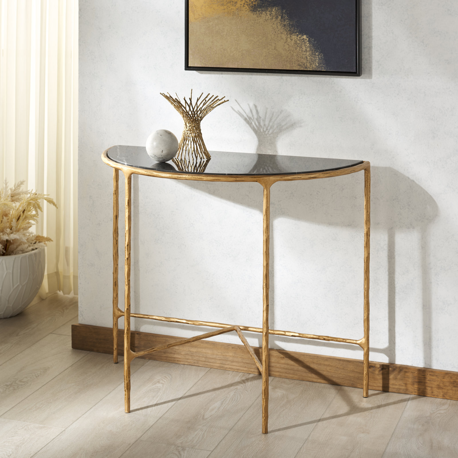 Evelynn 36'' Console Table, Brass , Black