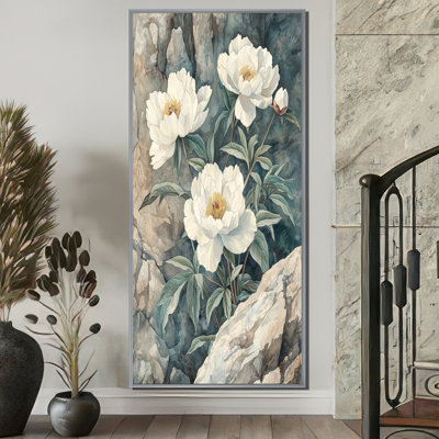 Monochrome Peonies By The Cliff Edge I - Peonies Canvas Art