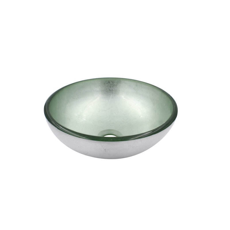 Novatto 12'' Glass Circular Bathroom Sink with Faucet, Silver