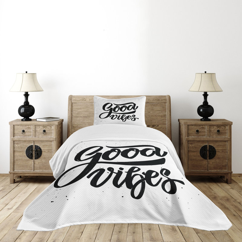 Ambesonne Chill Bedspread Set  Modern Hand Drawn  Black White, Twin Coverlet / Bedspread + 1 Standard Shams