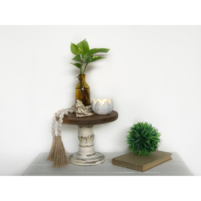 Harbert Wood Cake Stand, Brown/White
