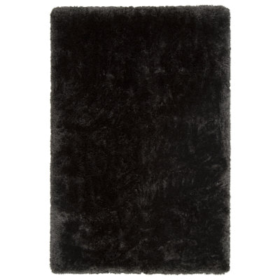 Joellen Authentic Hand-Woven Handmade High Pile & Thick Modern Classic Design Black & Gray Shag Polyester Area Rug