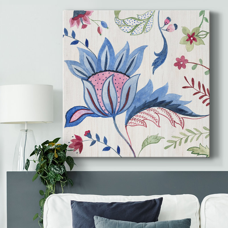 Motif floral Jacobean I sur toile, H 40 po x l 40 po x P 1,5 po