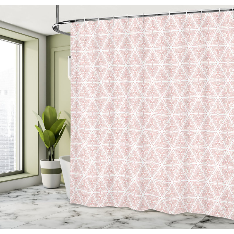 Shower Curtain Set + Hooks, 69"H x 70"W, Blush White