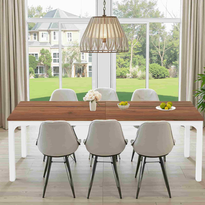 Table de salle à manger 46 po en bois et fer brun et blanc, Brun / Blanc, Bois massif