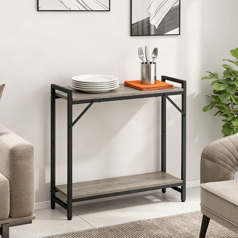 Console industrielle étroite pour petits espaces, table de canapé mince avec barres de soutien et accoudoirs, table de présentation pour l'entrée, le salon, le couloir et la chambre à coucher