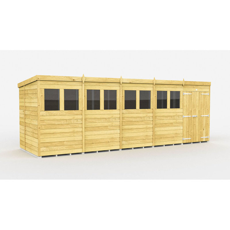 20ft x 7ft Pent Shed - Double Door with Windows