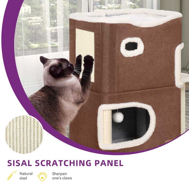 Brown 2-Storey Sisal Cat House with Scratching Post