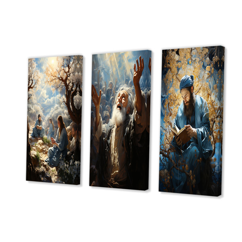 Sunlight Judaism Devotion - Judaism, ensemble de 3 reproductions d'art mural, H 28 po x l 36 po, Toile tendue