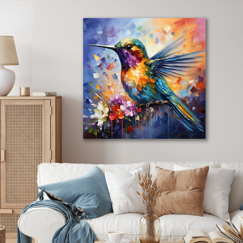 Fée bleue néotropicale Colibri II - Colibri, art mural, Toile tendue, 36" H x 36" W
