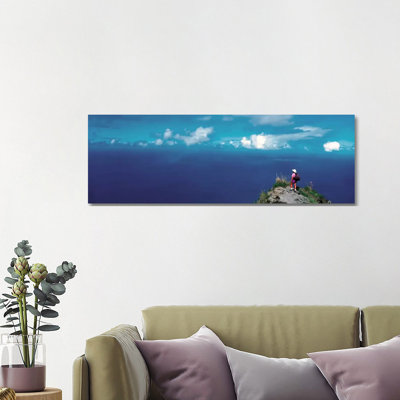 Hiker Pali Kokee State Park Kauai HI USA - Wrapped Canvas Panoramic Print