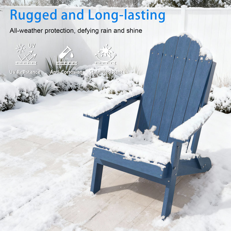 Chaise Adirondack pliante en PEHD robuste, capacité 350 lb, chaise Adirondack d'extérieur avec porte-gobelet pour patio, pelouse et balcon