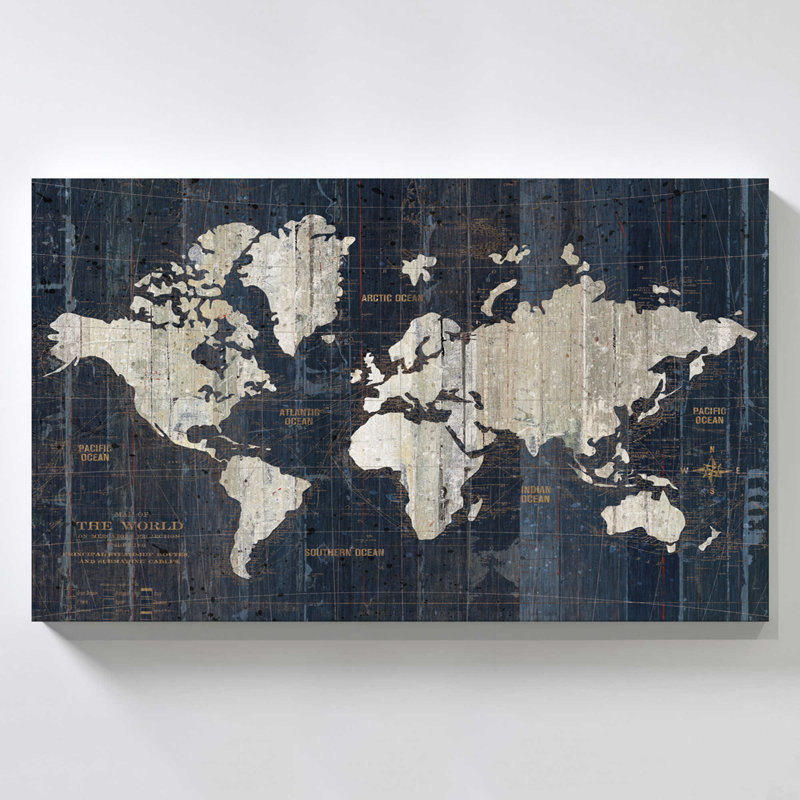 "Old World Map Blue 2" par Wild Apple, reproduction sur toile, H 18 po x l 30 po