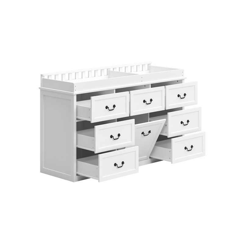 Solid Wood Baby Changing Table Dresser With  7 Drawers, Anti-Tip, 3 Colors, White