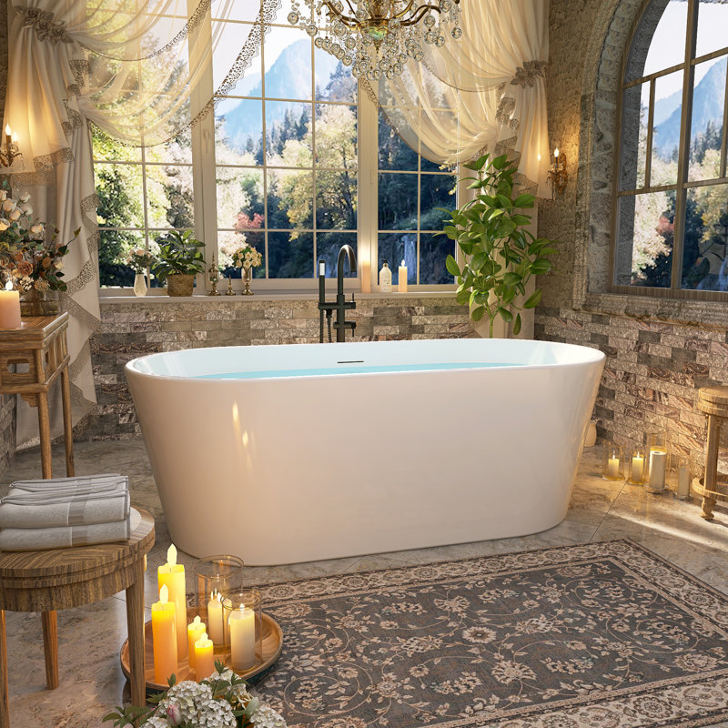 ADECAB 67'' X 31.5'' Acrylic Freestanding Flatbottom Double Ended Soaking Bathtub, Gloss White