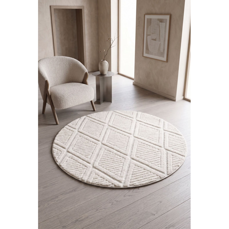 Luxurious Cream Area Rug, 39.4 x 39.4 inches | 100% Polypropylene, 1.76 lbs/sq ft, Pile Height: 0.7 inches | Machine Woven, Non-Slip Dot Underside, Antibacterial | Perfect for Living Room, Bedroom & Office Decor
