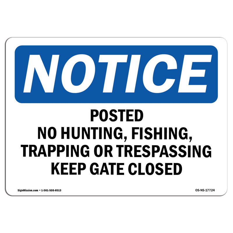 Notice No Hunting Fishing