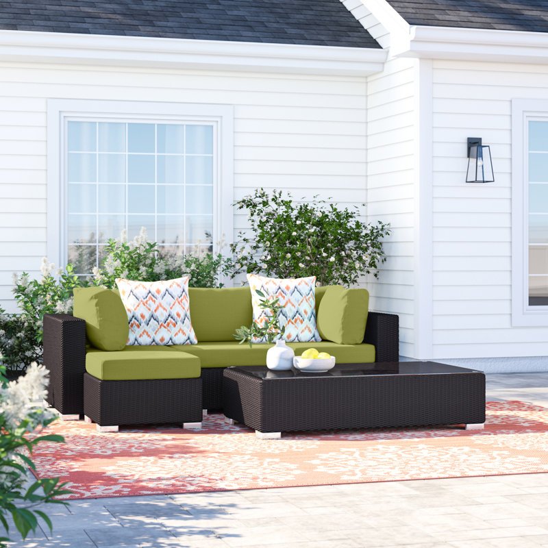 Convene 5 Piece Rattan Sectional Seating Group with Cushions, Peridot