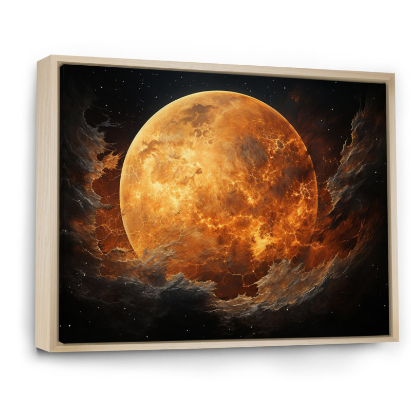 Planète Titan Misty Fiery sur toile, Cadre naturel flottant, H 24 po x l 32 po x P 1 po