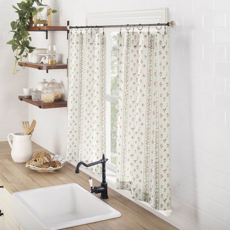 Castlebourne Floral Stripe Semi-Sheer Rod Pocket Kitchen Curtain Tier (Set of 2), 54" W x 36" L