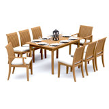 6 Seats 7 Pcs Grade-A Teak Wood Dining Set: 60" Rectangle Table And 6 Lagos Chairs (2 Arm & 4 Armless Chairs) #11LG1302