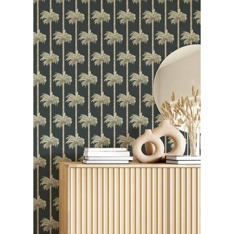 Retro Tiki Palm Trees - Black Wallpaper