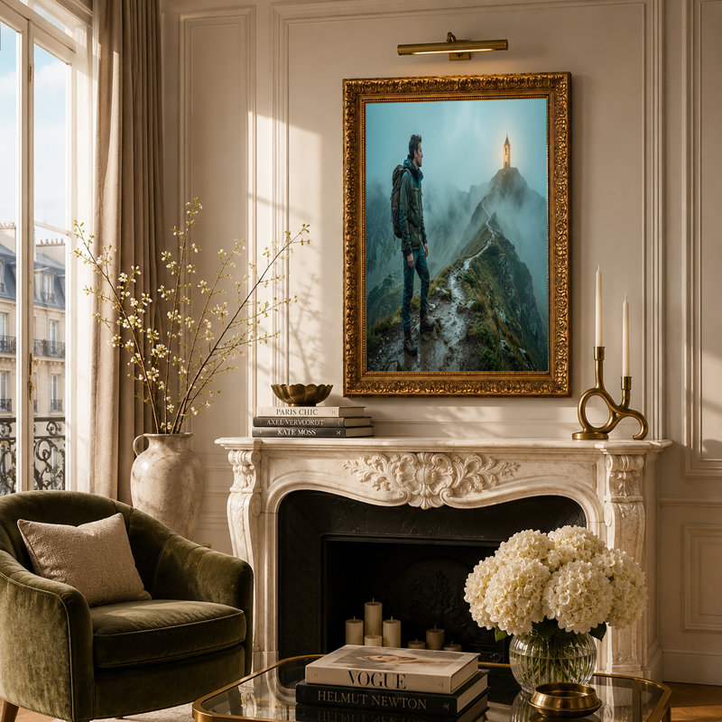 Art mural sur toile, "Randonneur mâle sur sentier rocheux", H 18 po x l 24 po