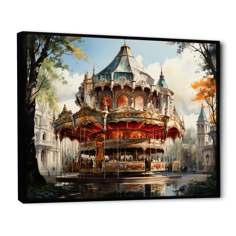 Carousel Whimsical Delight IV, reproduction d'art sur toile, Cadre flottant noir, H 30 po x l 40 po x P 1,5 po