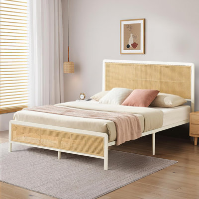 Bed with Metal Rattan Headboard