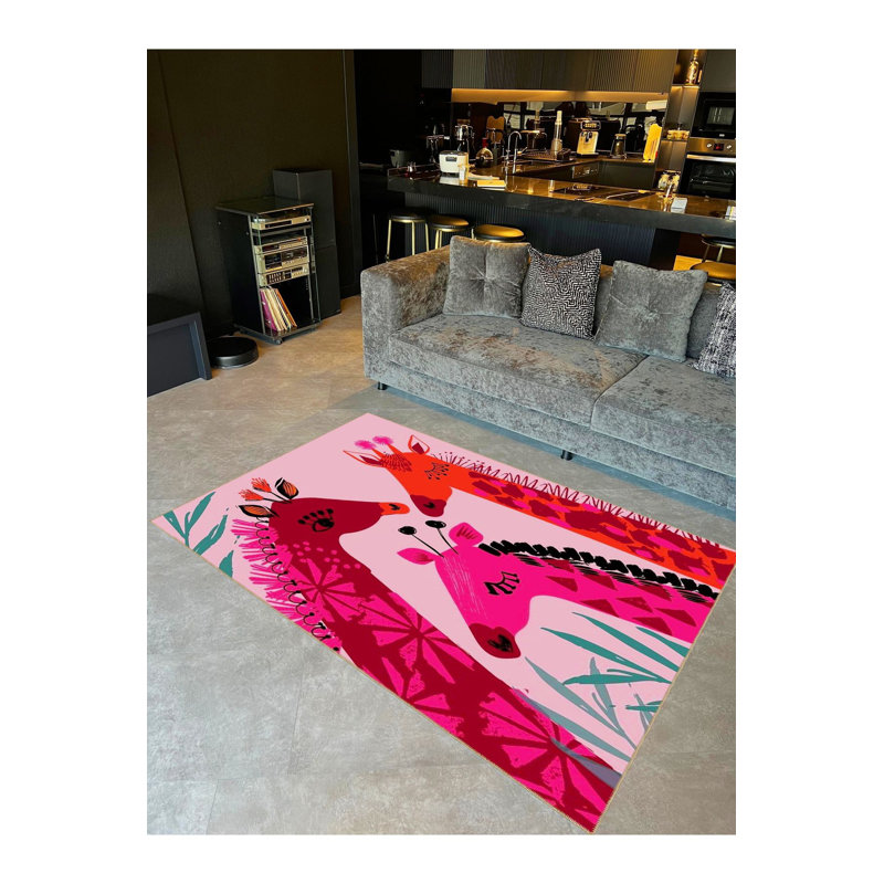 Tapis décoratif moderne à motif tissé rose, Tapis de couloir 4 pi 11 po x 9 pi 10 po inclus