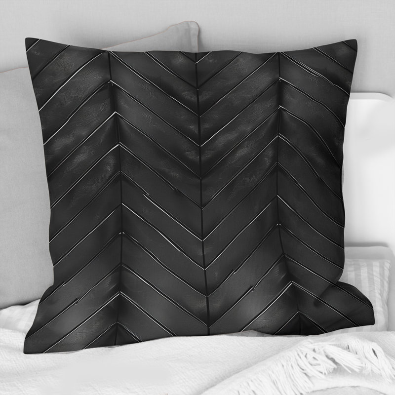 Coussin décoratif moderne noir et gris à chevrons I, H 16 po x l 16 po