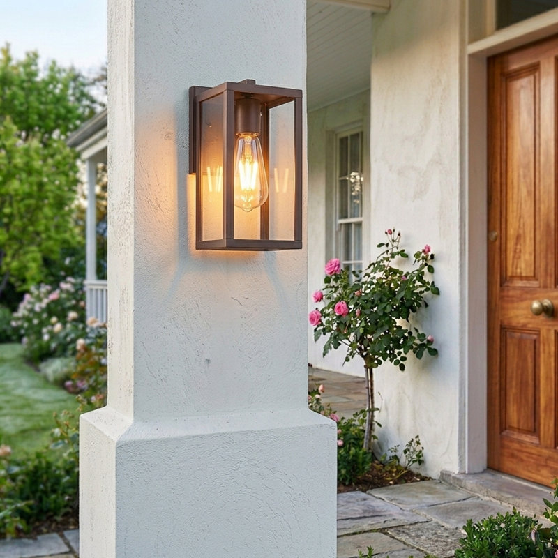 Outdoor Wall Light, 9.88" Outside Lantern With Clear Glass, Weather-Resistant Porch Light For House,E26, 1-Pack