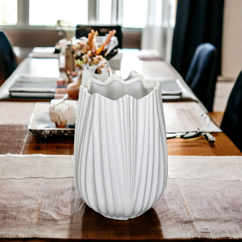 Jasier Ceramic Table Vase, White, Small