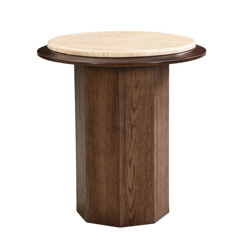 Table d'appoint en noyer et plateau, style contemporain, placage de chêne, 56 x 56 x 61 cm, charge maximale 18 kg. Finition plaquée, largeur 56 cm, profondeur 61 cm, hauteur 61 cm.