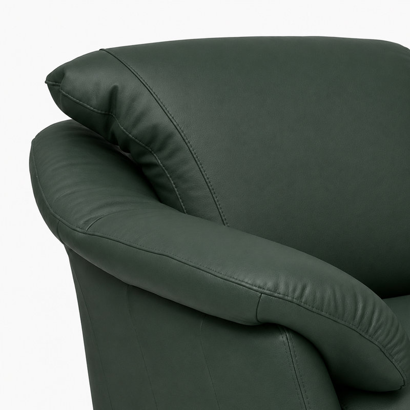 Ramdev Top Grain Leather Sofa with Top Pillow Arm in Green Color, Green Genuine Leather, Sofa