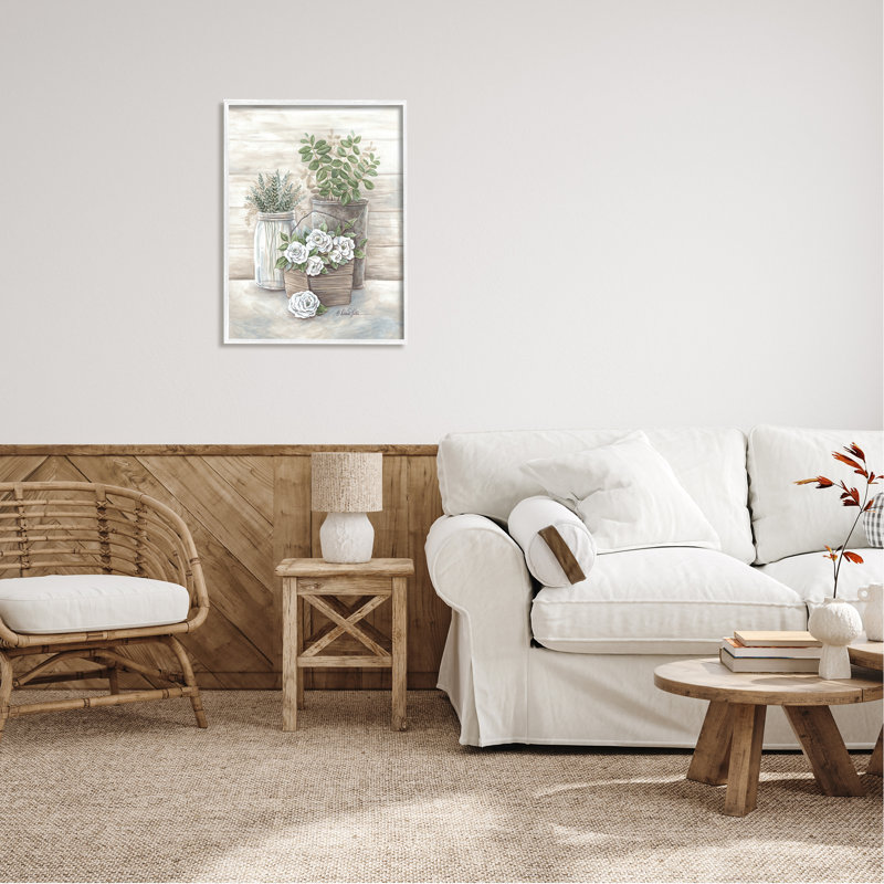 «Country Succulents Botanicals», H 30 po x l 24 po x P 1,5 po, Giclée encadrée blanc bord de mer